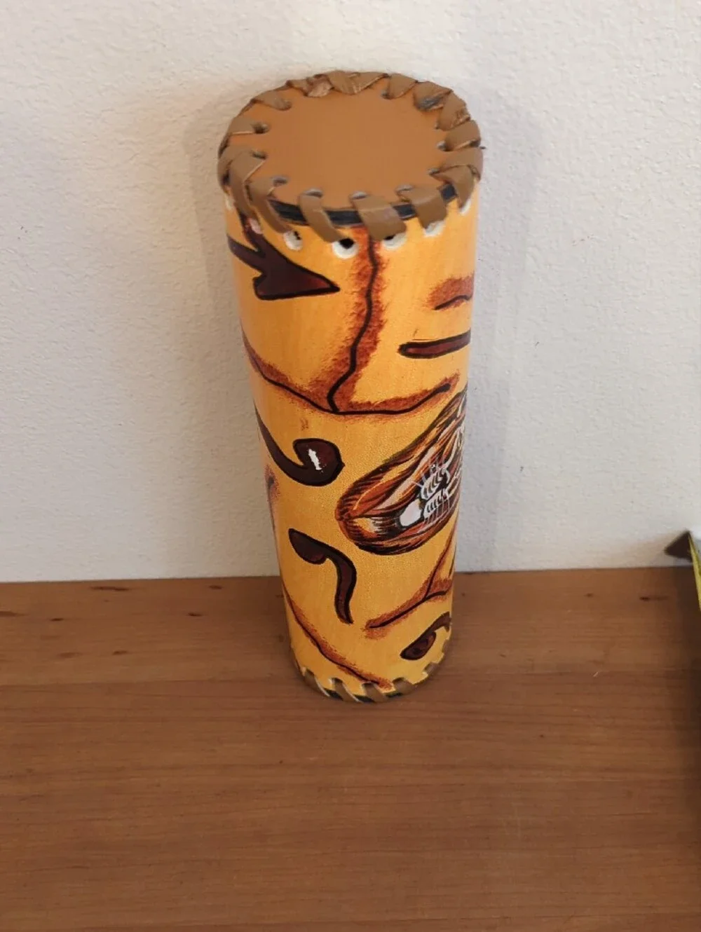 Lion Yellow Painted Leather Pencil Case Zipper Pouch